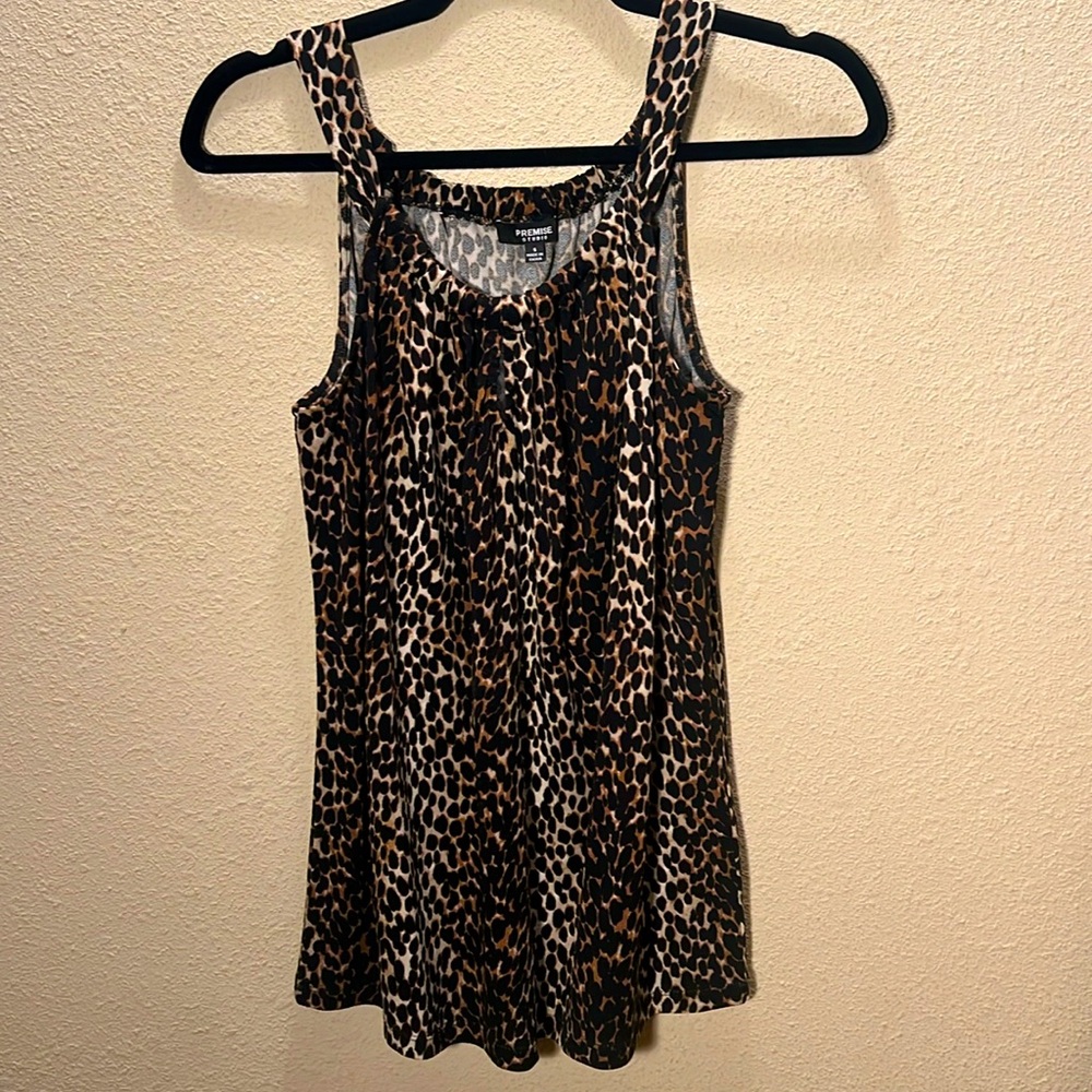 Leopard Animal Print Keyhole Halter Flowy Blouse